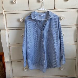 Old Navy Blue and White Striped The Boyfriend Shirt